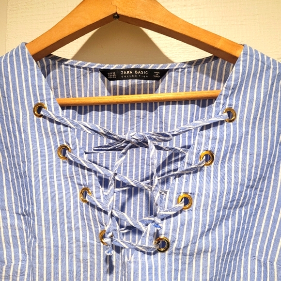 Zara Striped Blue & White Blouse - Picture 6 of 7